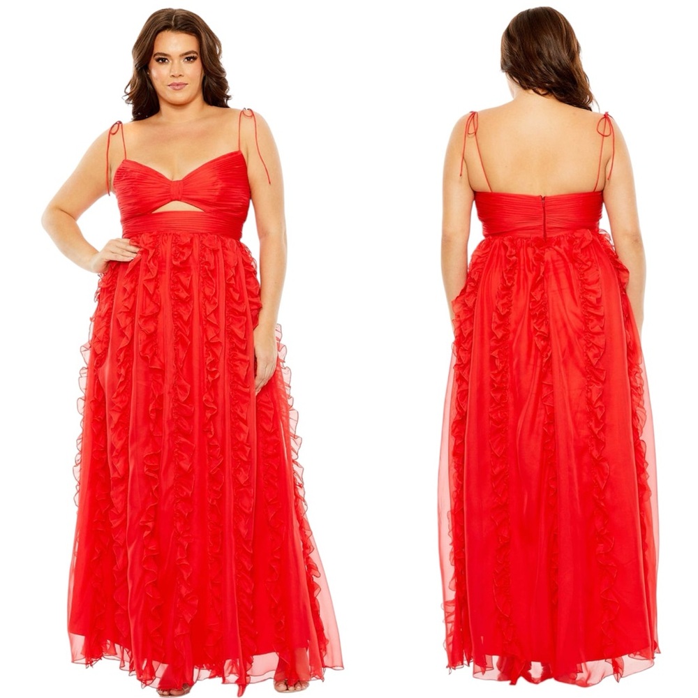 Mac Duggal Red Keyhole Detail Chiffon Sleeveless Gown Size 20W